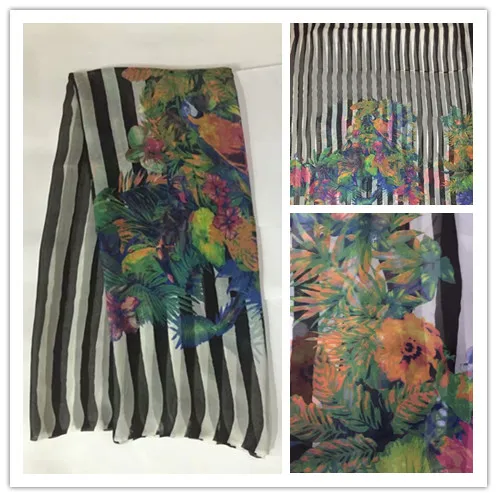 

140cm 100%Pure Natural Mulberry Silk Chiffon Printed Flower Fabric Material Sew On Cloth Women Dress Scarf 6M/M DSF11