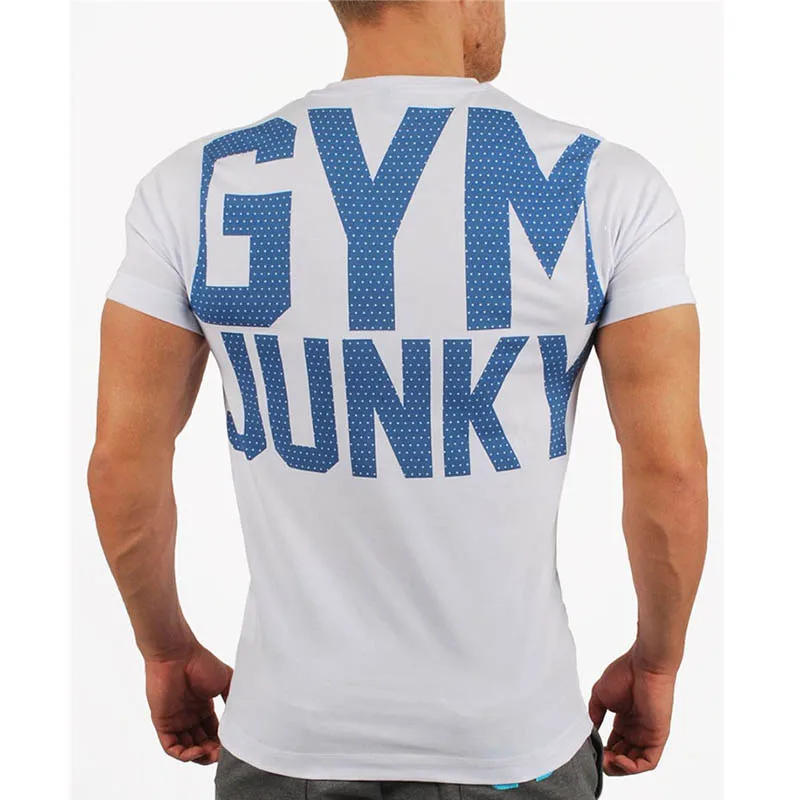 Men Running Cotton print t shirt Gym Fitness Workout Training Short sleeve T-shirts Male Tee Tops Man Clothing Gym clothes