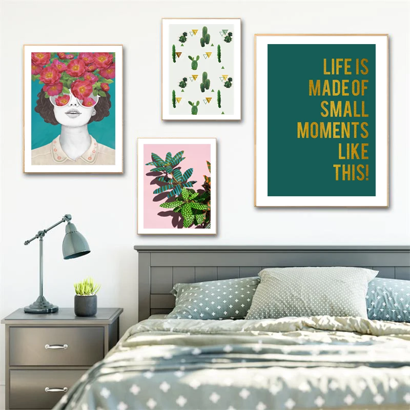

Green Plants Poster Cactus Print Nordic Poster Abstract Painting Quote Wall Prints Minimalist Pictures For Living Room Unframed