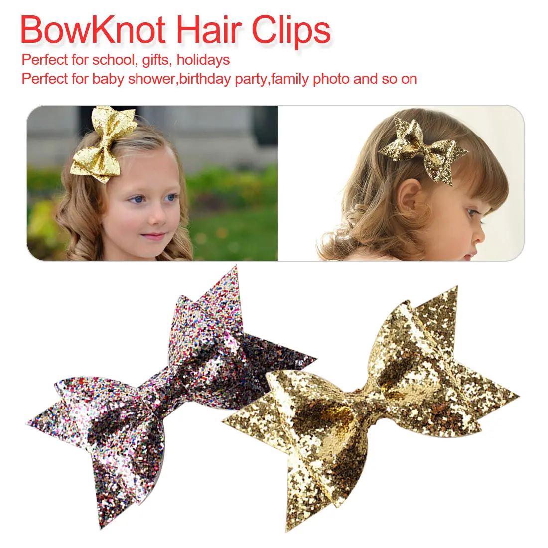 

Adorably Hair Clips For Girls Large Glitter Sequins Bow Knot Glitter Felt Hair Bow Newborn Head wear Hair Accessories