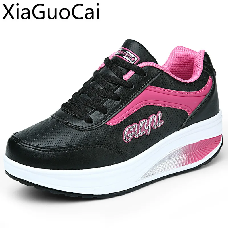 

Summer Women's Platform Shoes Leisure Soft Bottom Wedges Casual Sneakers Rocking Shoes Sponge Cake Leather Flats