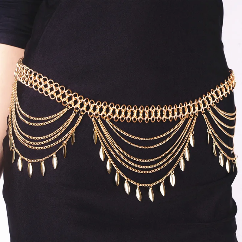 

Fashion Gypsy Metal Dangle Sexy Boho Belly Chain Turkish Bohemian Shimmy Belt Dance Body Chain Jewelry Leaf Tassel Belly Chain