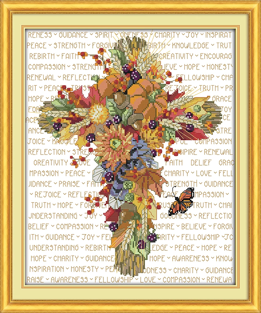 

Flower leaves Cross cross stitch kit aida 14ct 11ct count printed canvas stitches embroidery DIY handmade needlework