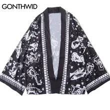 GONTHWID граффити созвездия печати японское кимоно кардиган хаори куртки Harajuku рубашка с длинными рукавами пальто уличная летняя