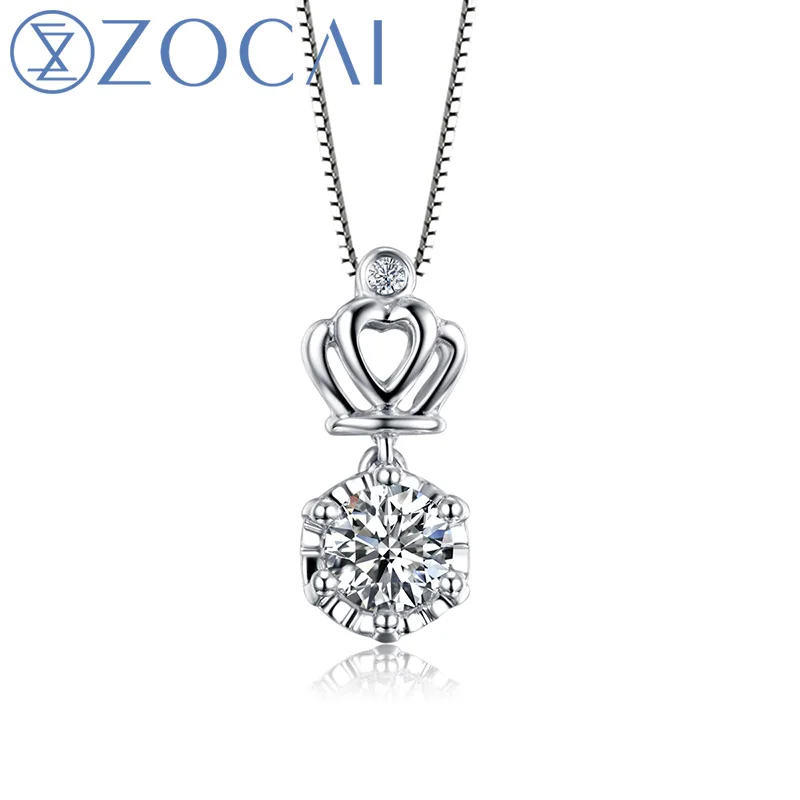 Алмазная подвеска ZOCAI Crown 1 0 карат сертифицированная G/VS2 18 К белое золото (Au750) с