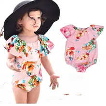 Летний детский пляжный костюм с оборками и цветочным рисунком для девочек, пляжный купальник, купальники для девочек