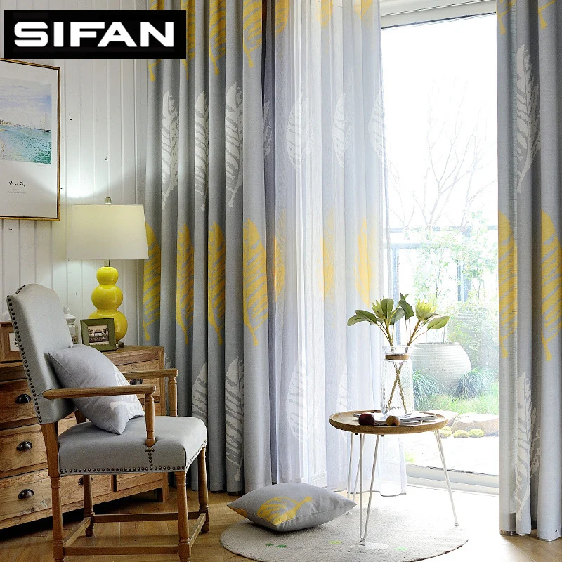 American Style Leaves Faux Line Window Curtains for the Bedroom for