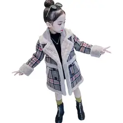 Осень-зима Подростковая верхняя одежда для девочек Детская клетчатая куртка для девочек длинный плащ принцессы пальто Детская одежда Топы