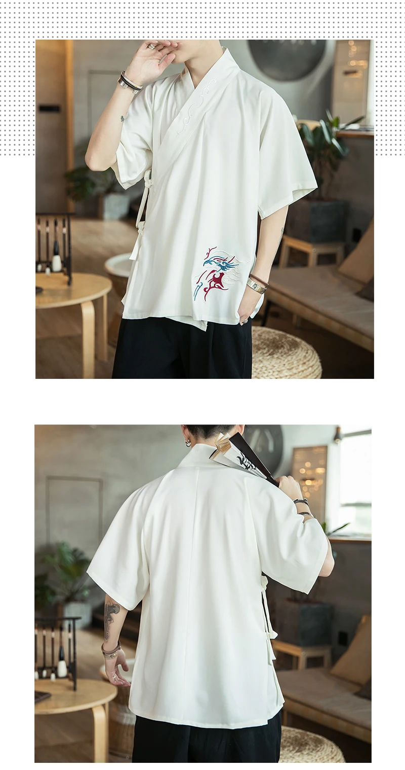 Chinese Style Shirts Men Summer Casual Vintage Mens Shirts Fashion Print Male Cotton Linen Male Clothing