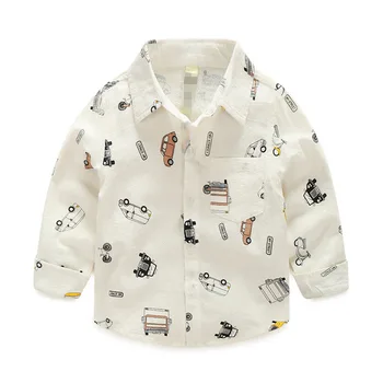 

Boys Child Long Sleeve Shirt Casual Korean Cartoon Car Print Shirts for Boys Kids Clothing 2 3 4 5 6 Y Toddler Boy Tops Tee 2019