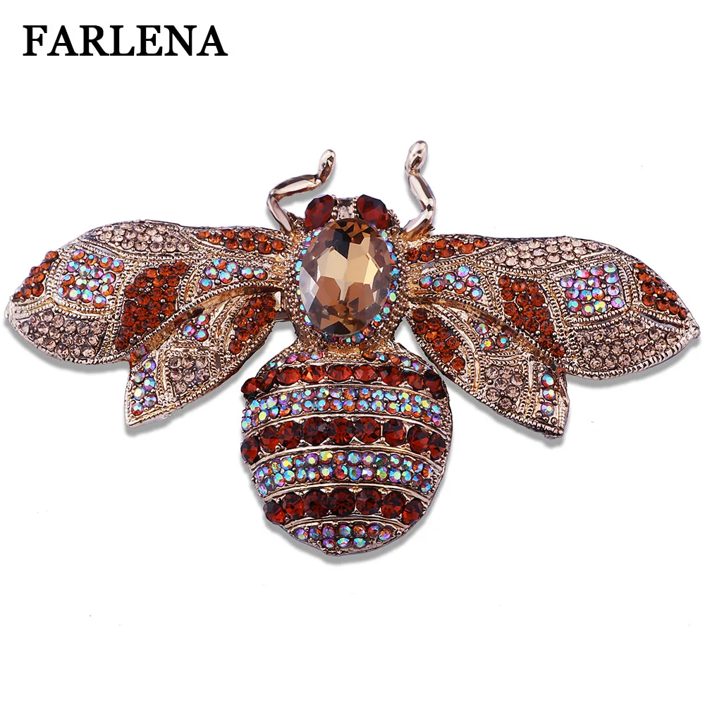 

FARLENA Jewelry Unique Large Yellow Bee Rhinestone Crystal Insect Brooch Pins Woman Brooch