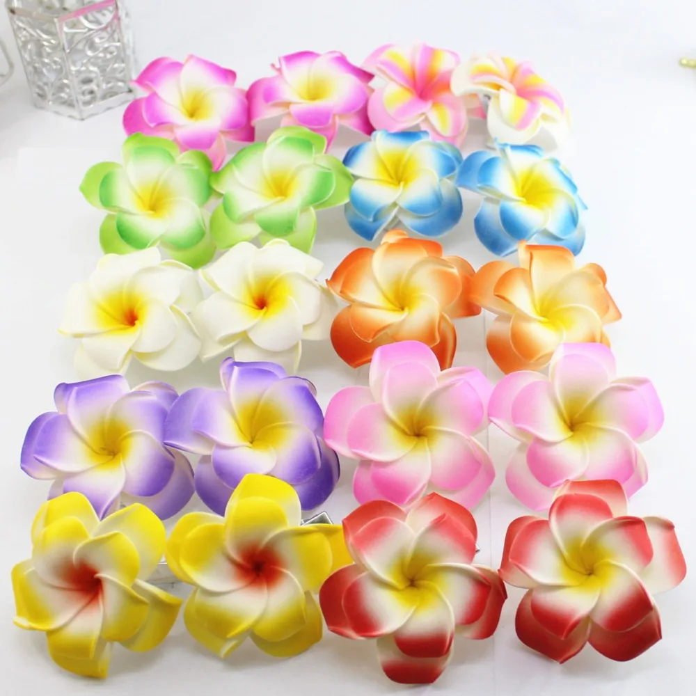 Brand New assorted color double layer Foam Hawaiian Plumeria flower Frangipani Flower bridal single layer hair clip 6cm 8cm 10pc assorted geometric hollow pressed flower frame pendant resin jewelry making