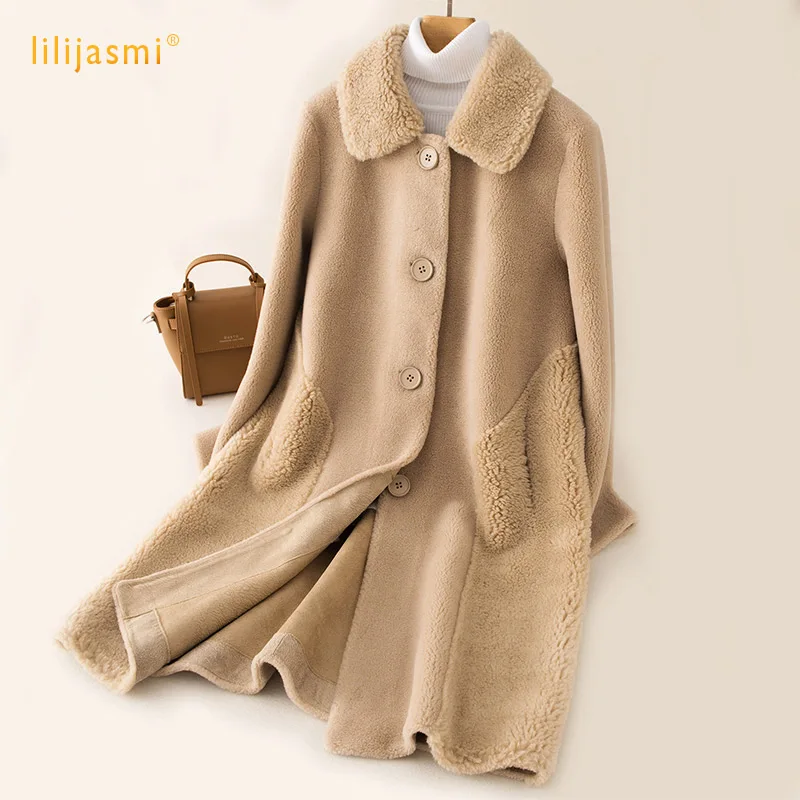 

2019 Women Simple Classic Thick Wool Fleece A-line Overcoat Lady Pocket Fleece Fabric Faux Fur Coat Winter Outerwear #923