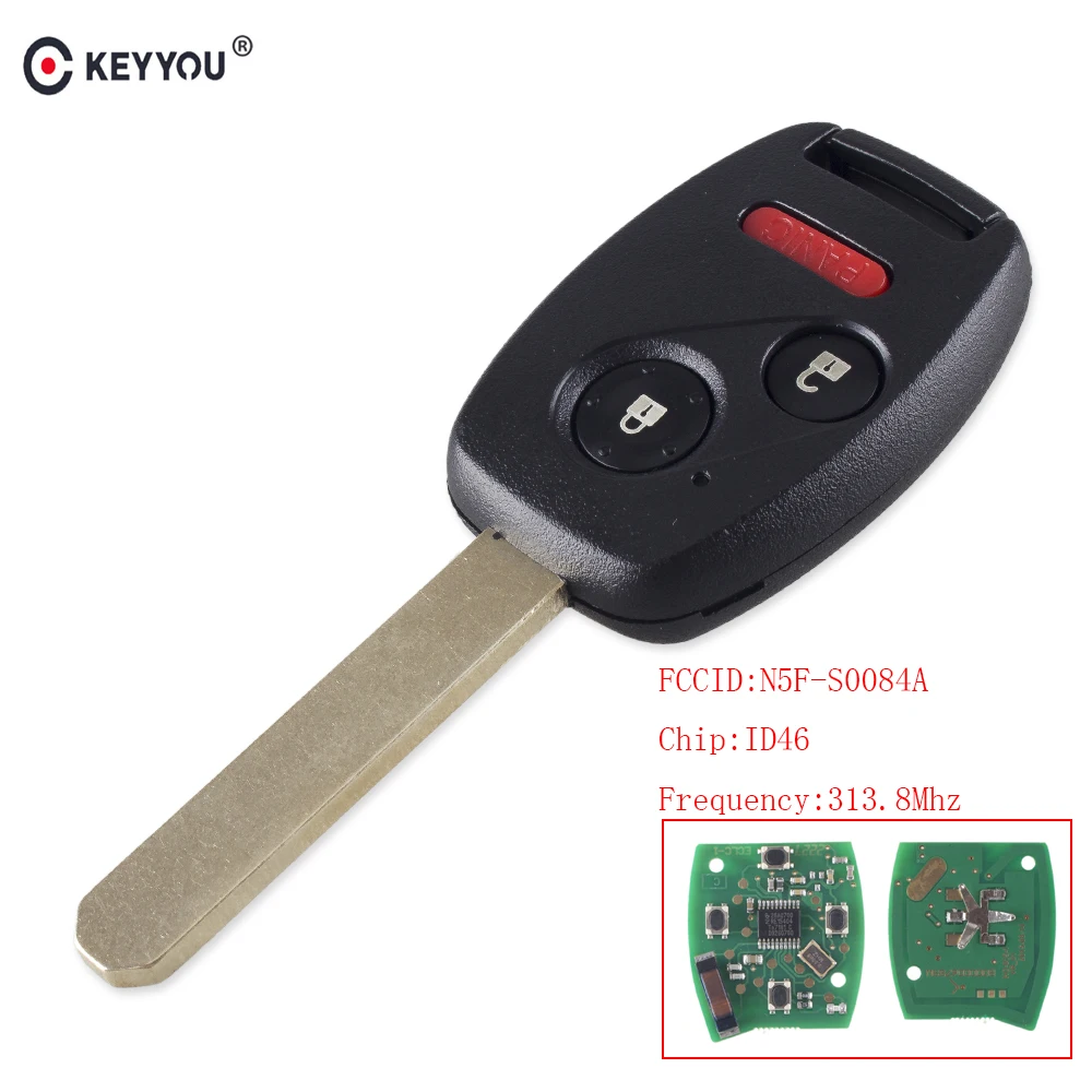 KEYYOU 313,8 Mhz удаленной машине ключ с ID46 чип для Honda Civic EX Si 2006 2007 2008 2009 2010 2011 для Honda Civic EX N5F-S0084A