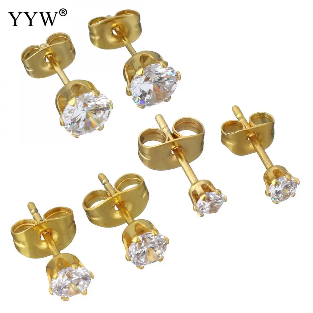 Stainless Steel Stud Earrings Gold Color Plated Different Size For