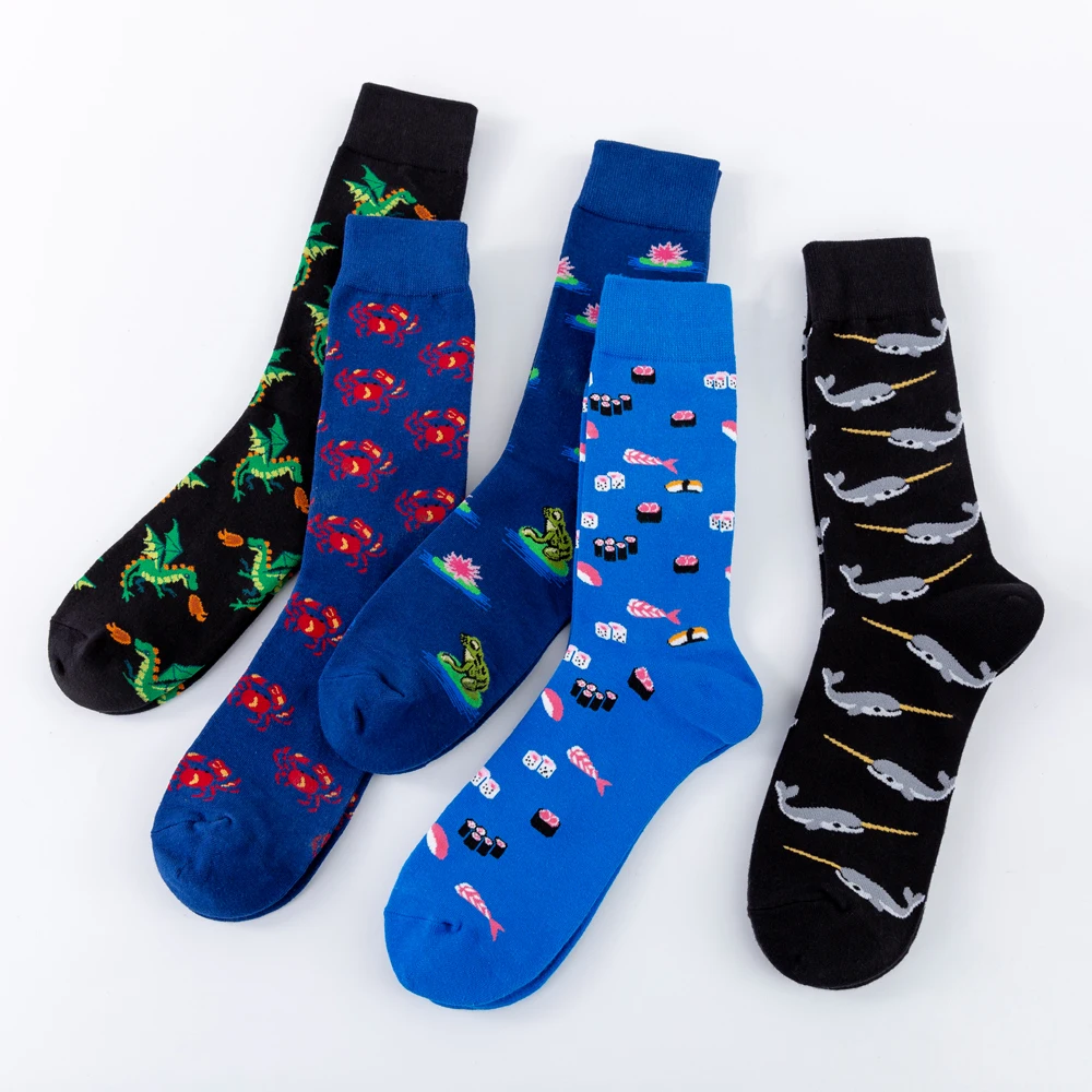 

Colorful Charizard Salmon sushi Pattern Novelty Party Socks Men's Funny Food Kawaii Sokken Creative Casual Cotton Socks For Male