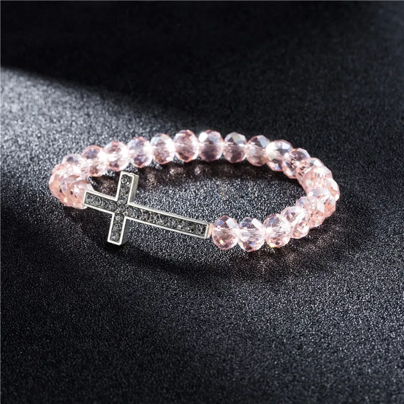 Модный женский браслет, 7 цветов, украшенный кристаллами и бусинами, Большой крест, инкрустация подвеской, стразы, ручная цепочка, браслеты, ювелирные изделия