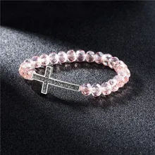 Модный женский браслет, 7 цветов, украшенный кристаллами и бусинами, Большой крест, инкрустация подвеской, стразы, ручная цепочка, браслеты, ювелирные изделия