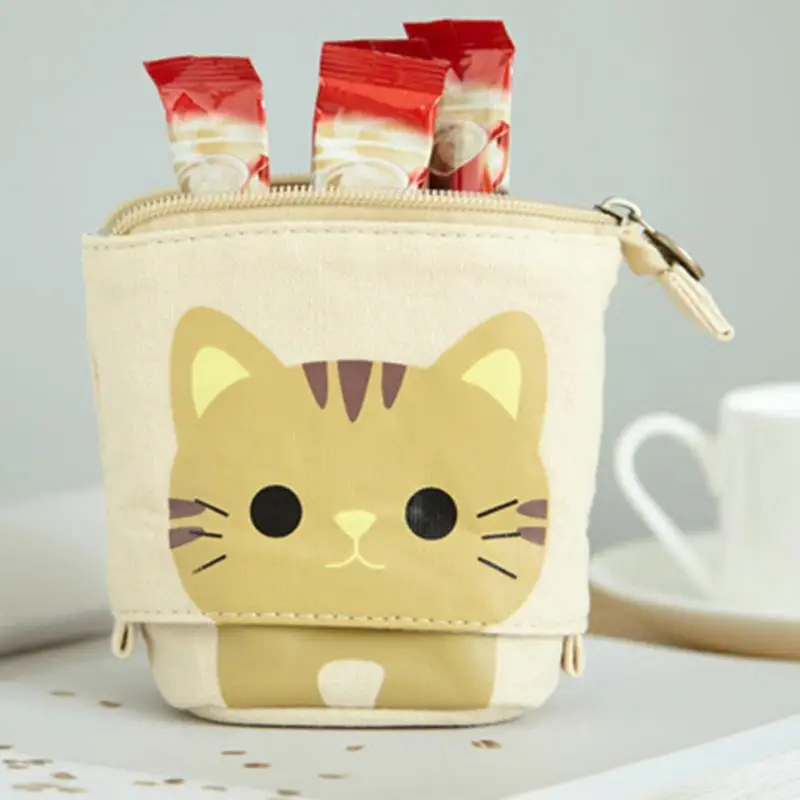 

Portable Zipper Pencil Case Canvas Cute Pencil Pocket School Novelty Stationery Supplies