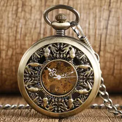 Роскошные медь Механические карманные часы Роман полые кои вырезка ретро скелет ручной обмотки часы цепи подарок для мужчин для женщин