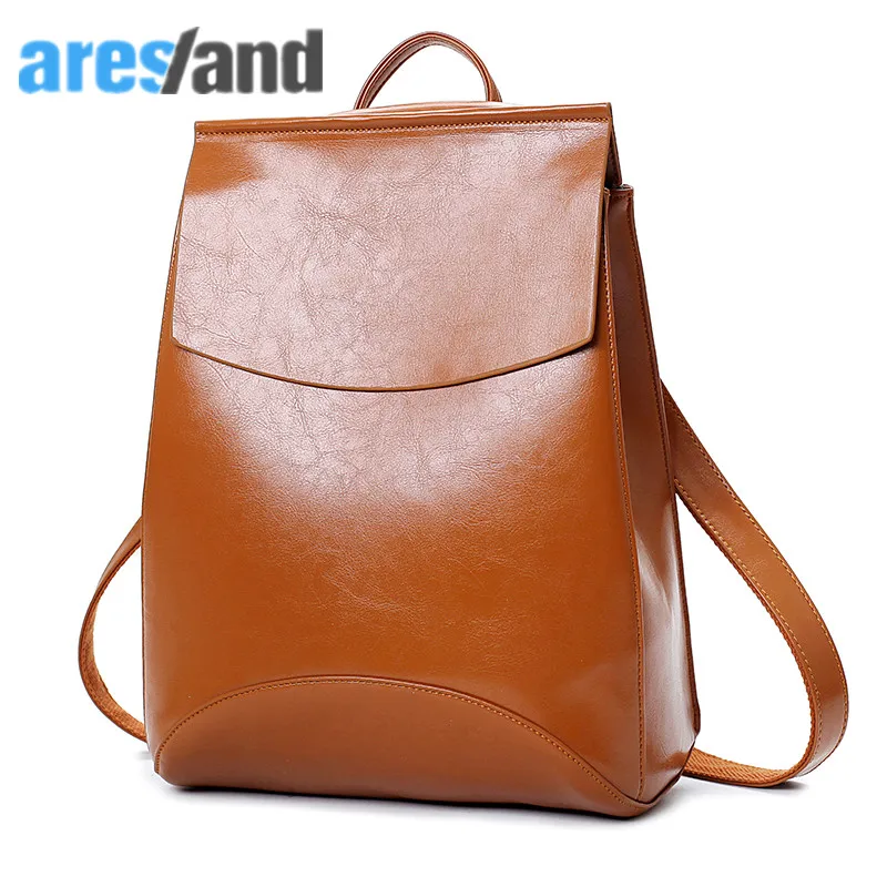 Aresland Brand Leather Women s Backpack Classic Design School Bag for Teenage Girls Student School Bag