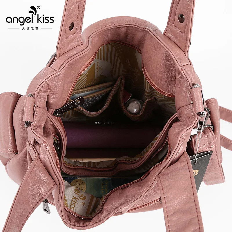 Angelkiss женская сумка большая двойная молния мульти карман промытая на плечо