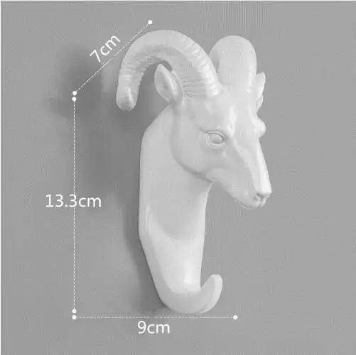 1PCS home decoration natural resin animal hook wall storage clothes hat key organizer giraffe elephant rhinoceros hook - Цвет: D