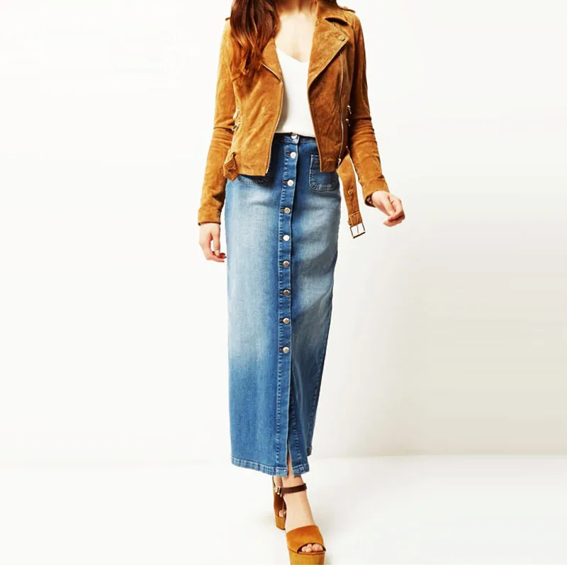 

Faldas mujer moda 2019 summer denim skirt Medium long front slit with large size hip skirt / skirts womens