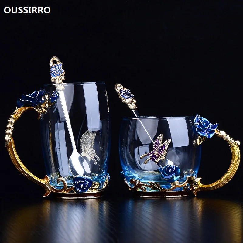 

OUSSIRRO Enamel color glass Gift Box cup women household Christmas gift send girlfriend wife rose cup heat creative gift L1992