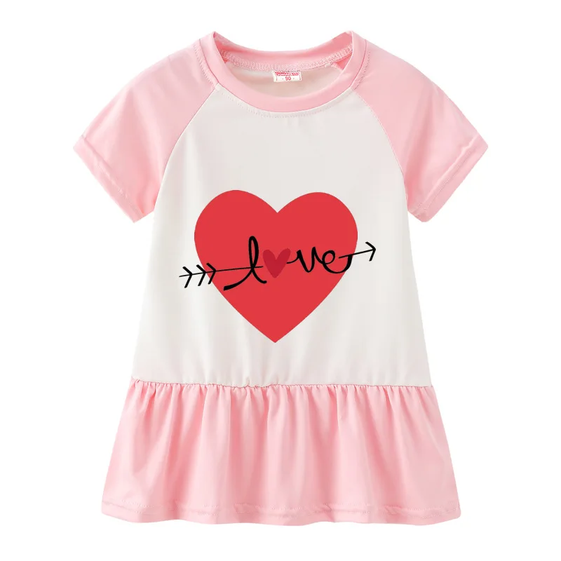 Summer Casual Printed Baby Princess Girls Short-Sleeved Dress Pink Patchwork Girls Clothes For 2-7 Years Old Summer Casual Printed Baby Princess Girls Short-Sleeved Dress Pink Patchwork Girls Clothes For 2-7 Years Old