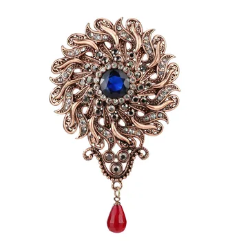 

12 Pcs/Lot Barque Blue Green Red Crystal Plant Style Drop Pendant Brooches Imitation Flower girl collar pin Bulk Wholesale
