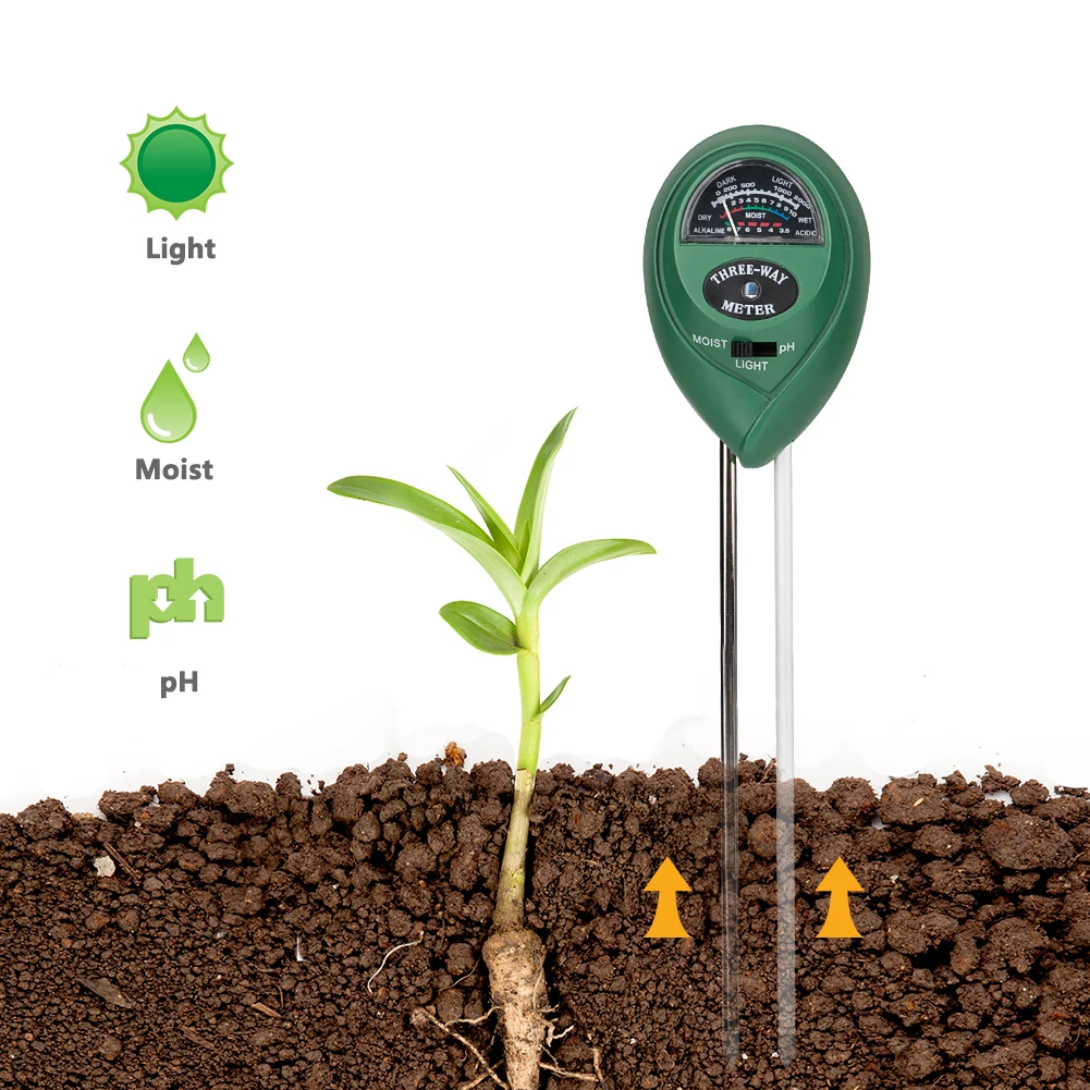 3 in 1 PH Tester Plant Flower Soil Water Moisture Light Meter Hydroponics Analyzer Test Detector