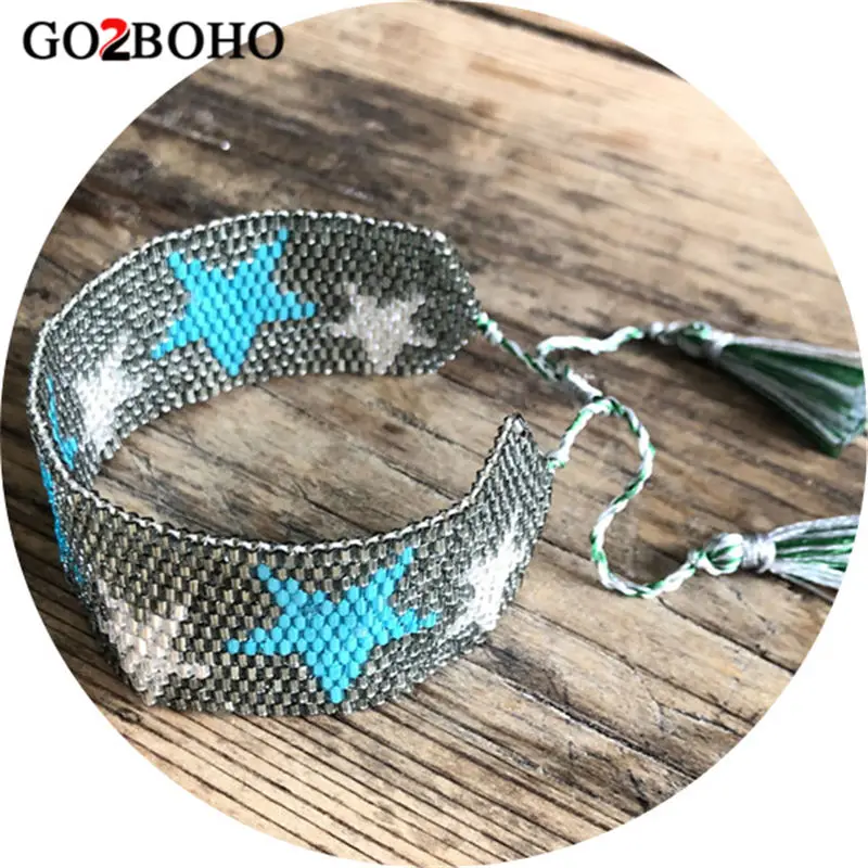 Go2boho MIYUKI браслет бусы тканые браслеты женские запонки со звездой браслеты с кисточками женские пентаграммы ювелирные изделия ручной работы Прямая поставка