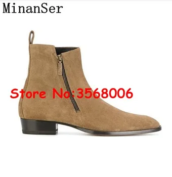 

Italy Designer MinanSer Pointed Toe Mens Motorcycle Boots Rome Leisure Slip-on Outdoor Chelsea Boots Wholesale Plus Size 46