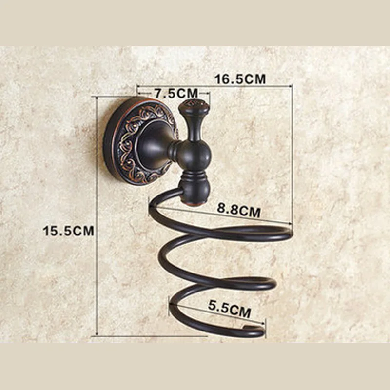 Ванная комната бронзовый черный Винтаж полотенца бар, Европейский Стиль античная латунь держатель бумаги, ванная комната Ретро крючки для халатов, J17721 - Цвет: Hair dryer rack