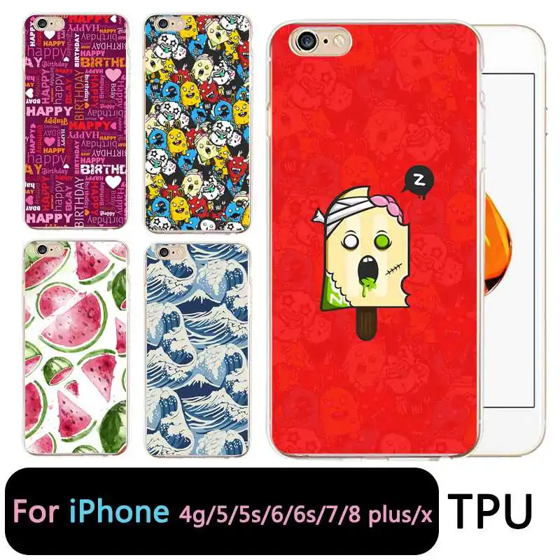 QMSWEI TPU прозрачный телефон чехол для iPhone 6G 6s 7 8 plus x Мягкое Мороженое арбуз