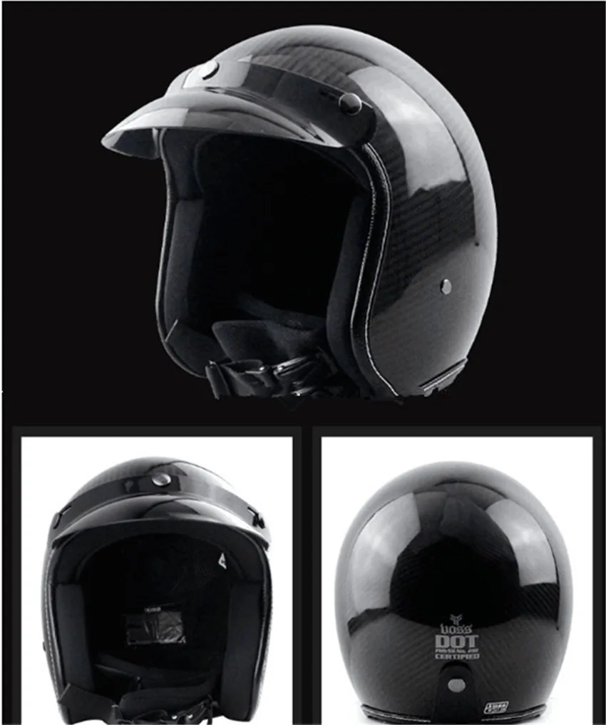 

Discount carbon fiber Motorcycle Open Face Helmet Retro Motorbike Capacet VOSS Motor Cascoes ruby Motor Bike Casque