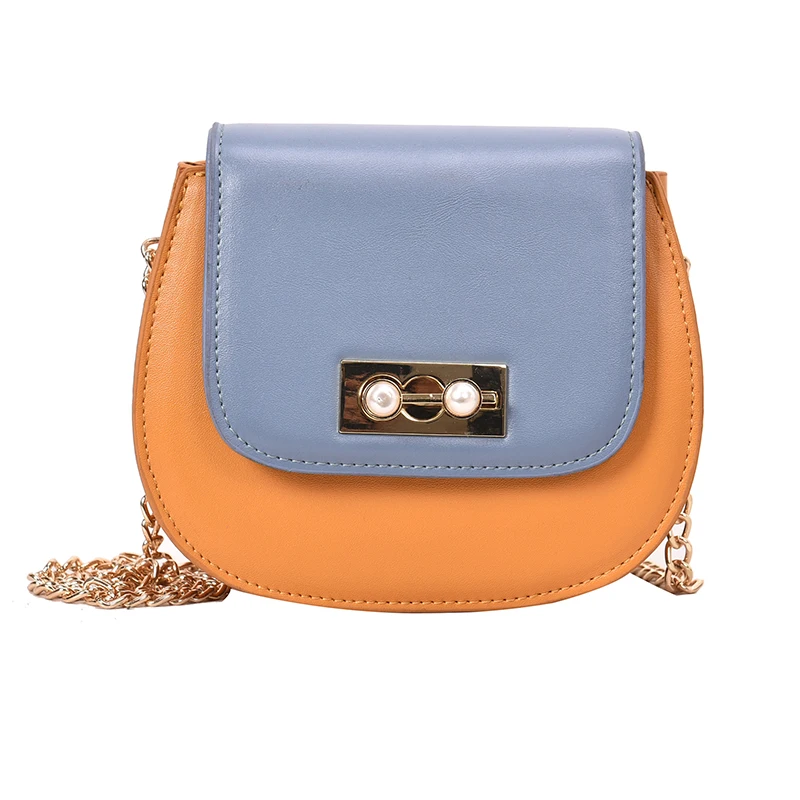 

Fashion Women Crossbody Bag 2019 Spring Summer Panelled Saddle for Women Ladies Shoulder Bags with Luxury Chain Strap&Pearl