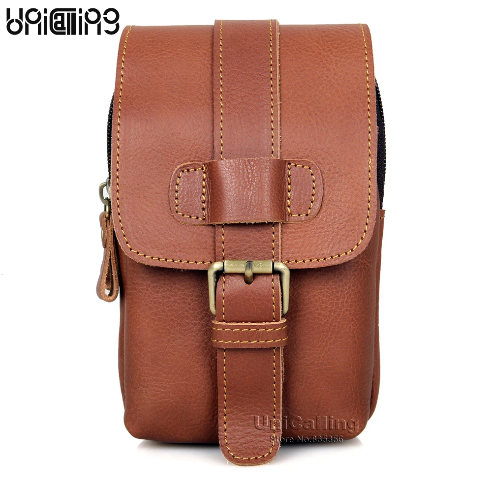 

UniCalling men leather waist bag fashion small genuine leather waist bag for men male casual phone cigarette wallet holder bag