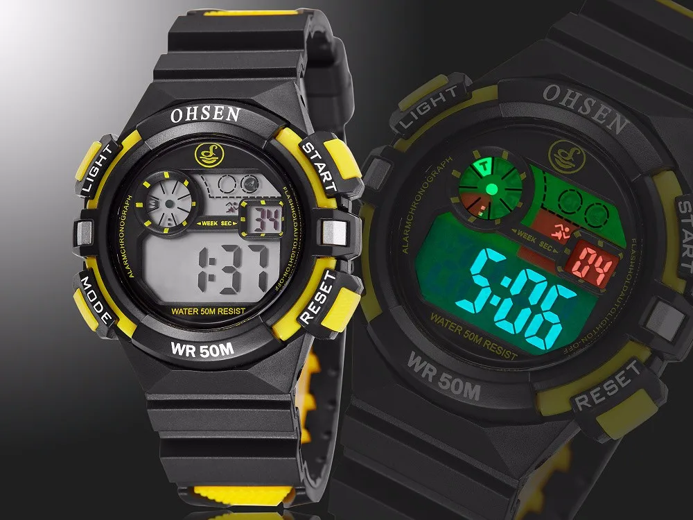 Лидер продаж детские часы OHSEN унисекс Студент Дети часы Обувь для мальчиков ребенок наручные часы с будильником Кварцевые Спортивные 50 м Dive