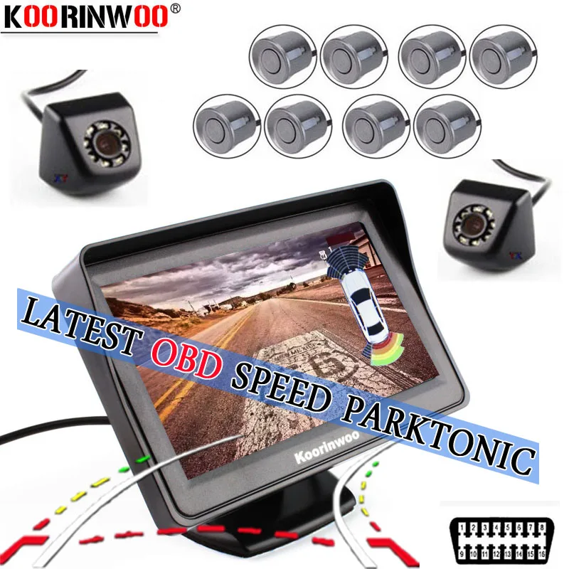 

Koorinwoo Intelligent 8 OBD Speed System Universal Car Parking Sensor Moving Line Car Rearview Camera Buzzer Original Black Grey