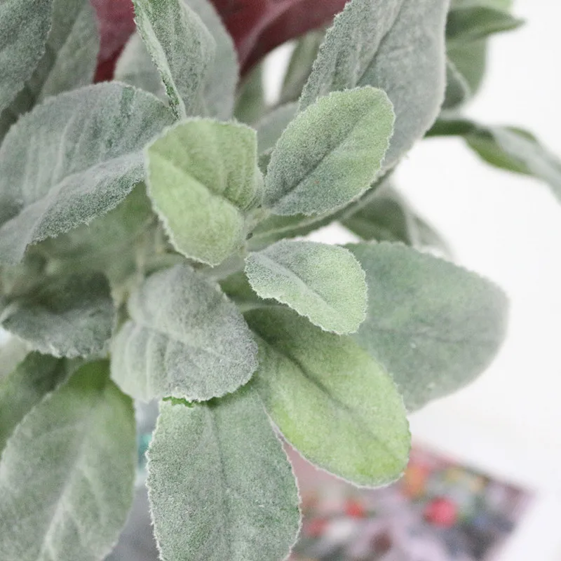  Flone Artificial Flocking Silver Leaf Plant Leaves Artificial Flower Simulation Green Plant For Wedding Party Home Table Decor (7)