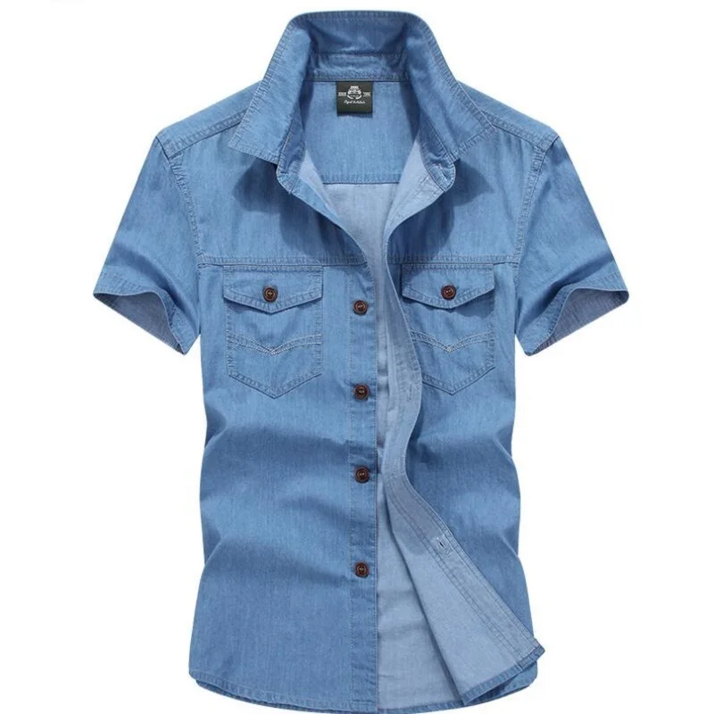 

Brand Summer Denim Shirt Man Casual Shirts Plus Size M-5XL Casual Camisa Denim Hombre Short Sleeves Cotton Men's Shirt