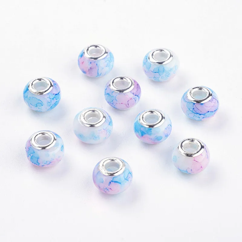 50pcs Colorful Brass Rhinestone European Beads Column Large Hole Charm 8.5x7.5mm