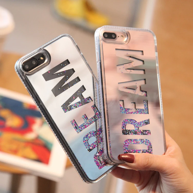 

Luxury Dream Diamond Mirror Glitter Dynamic Liquid Quicksand Phone Case For iPhone 6 6S Plus Case For Iphone 7 8 Plus X Cases