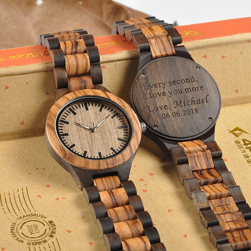 Personalized Wood Watches for Men Engraved Anniversary Gift Groomsmen Gift Family Present for Father