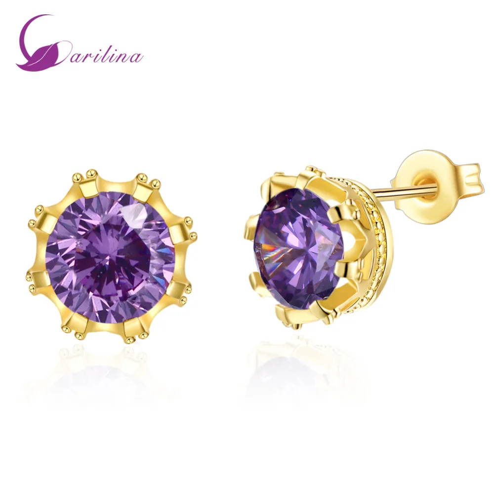 

Gold earrings fashion trend earrings Korean version of Purple Cubic Zirconia stud earrings E2063