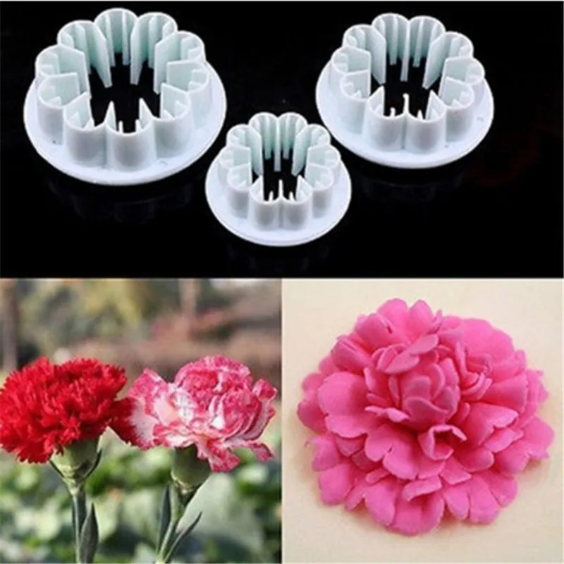 

New 3Pcs/Set Blossom Carnation Flower Cake Mold Fondant Cake Sugarcraft Gum Paste Cookie Cutter Plunger Bakeware Tools