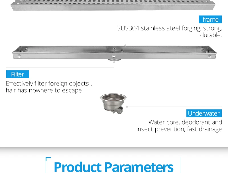 hm Anti-odor Bathtub Shower Drainer Strainer 60cm 304 Stainless Steel Gravity Flushing Deodorization Type Square Floor Drain (16)