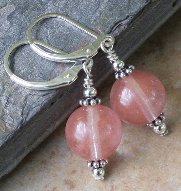 

hot sell new - wb003 New 12mm Pink Watermelon Crystal Round Beads Sterling Silver Dangle Earrings